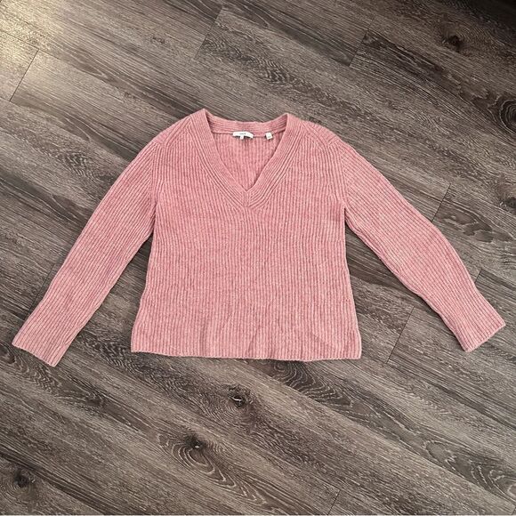 Vince Shaker Rib V Neck Cashmere Sweater - Picture 1 of 7
